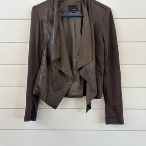 Edyson Faux Leather Draped Open Front Jacket